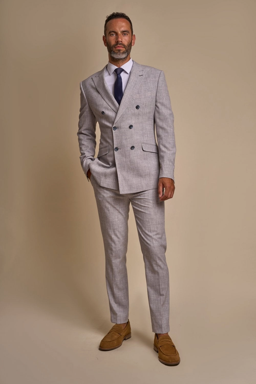 2-Piece Suit - Double Breasted Grey Men's Suit - Cavani Tokyo Grey Suit 2pc
