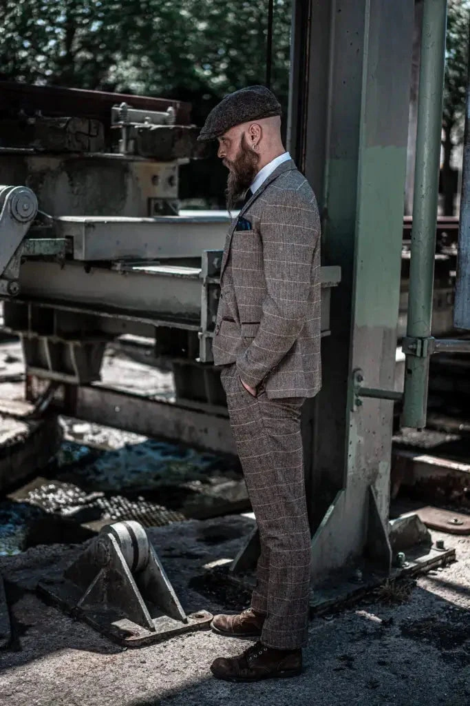 3-Piece Suit Double Breasted, Herringbone Brown Classic
