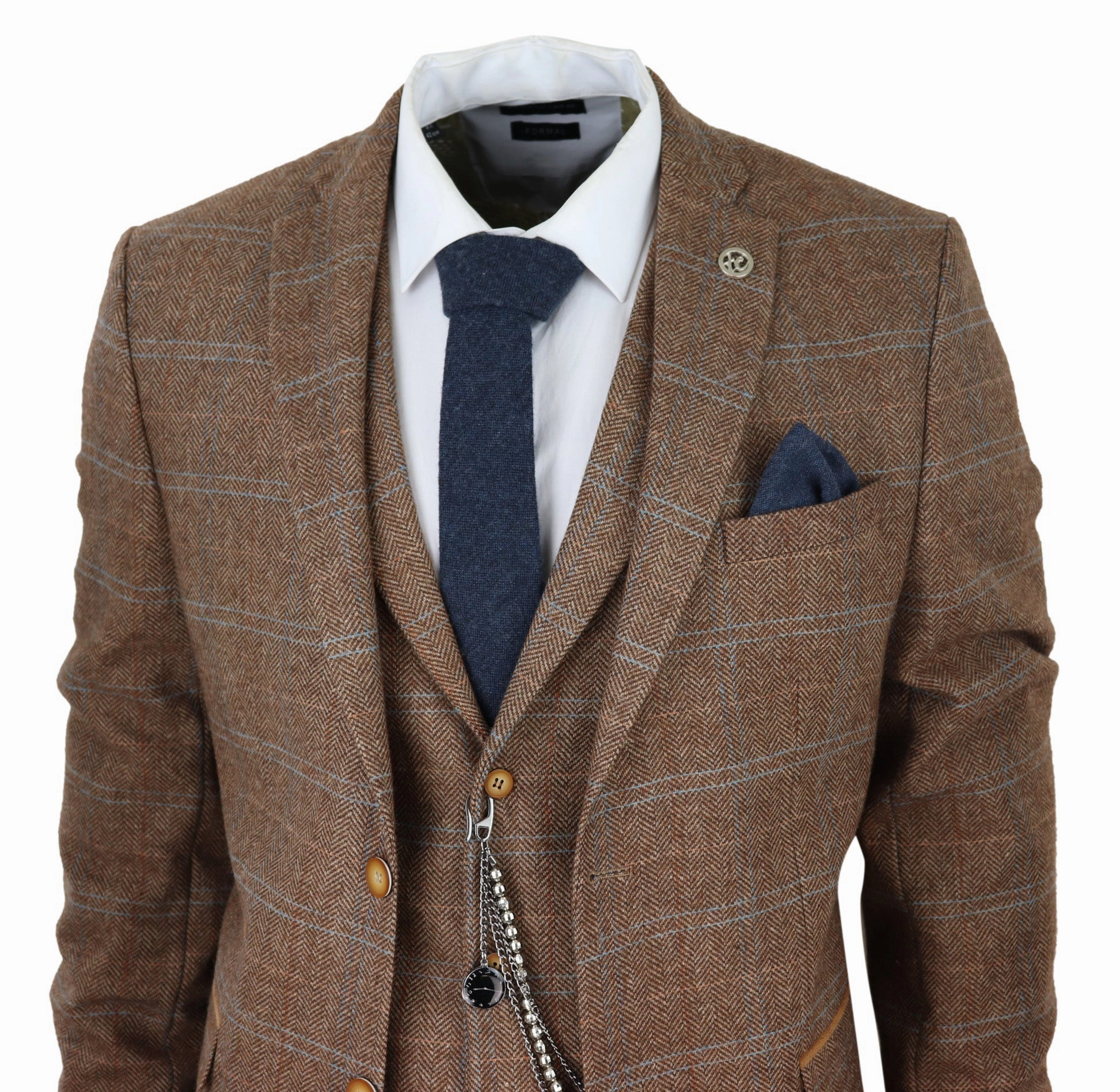 3 Piece Suit Wool Tweed Herringbone