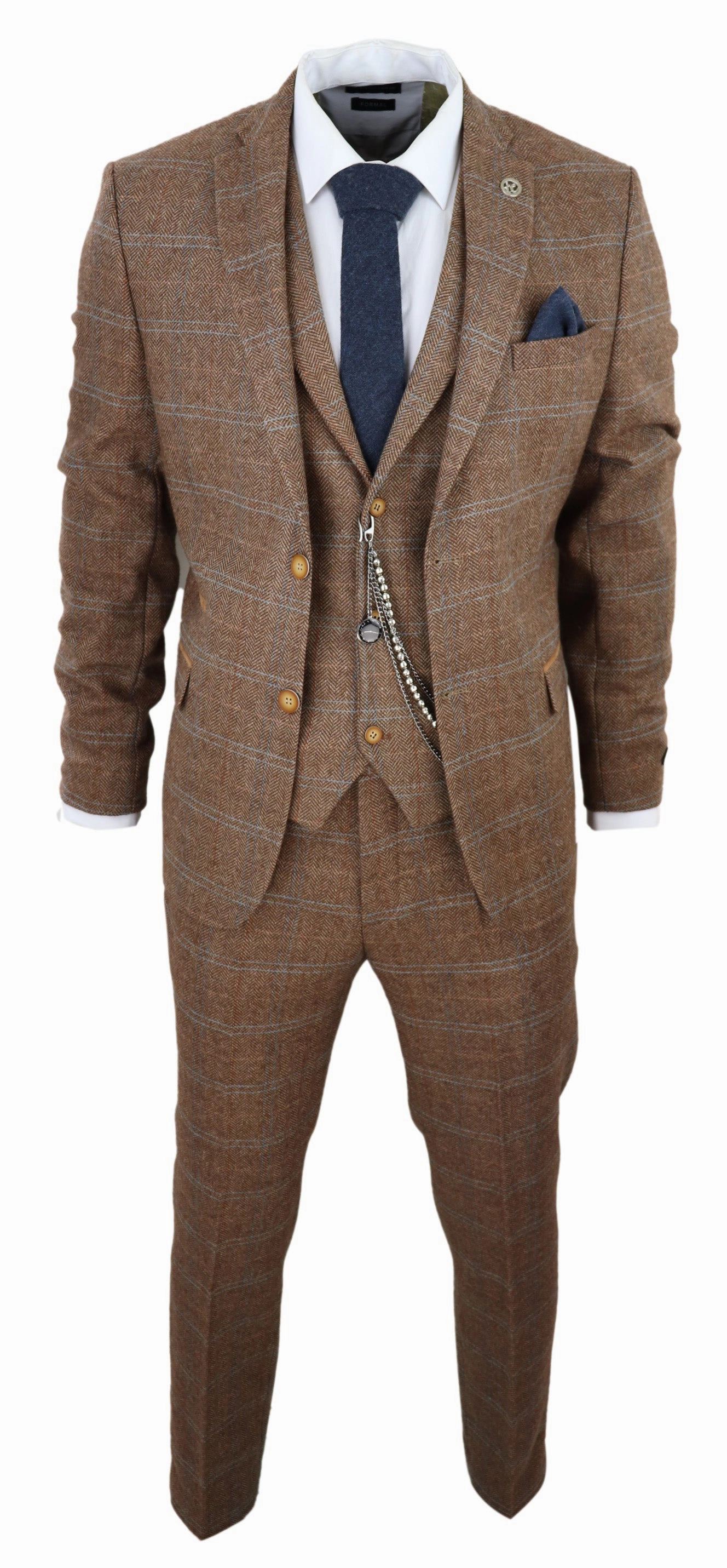 3 Piece Suit Wool Tweed Herringbone
