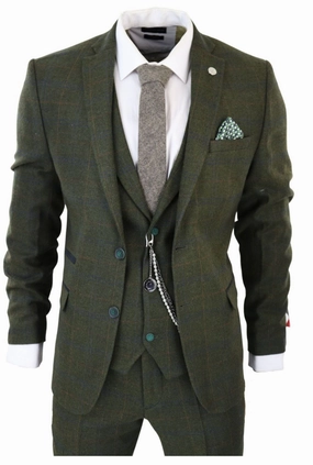 3 Piece Suit Wool Tweed Herringbone