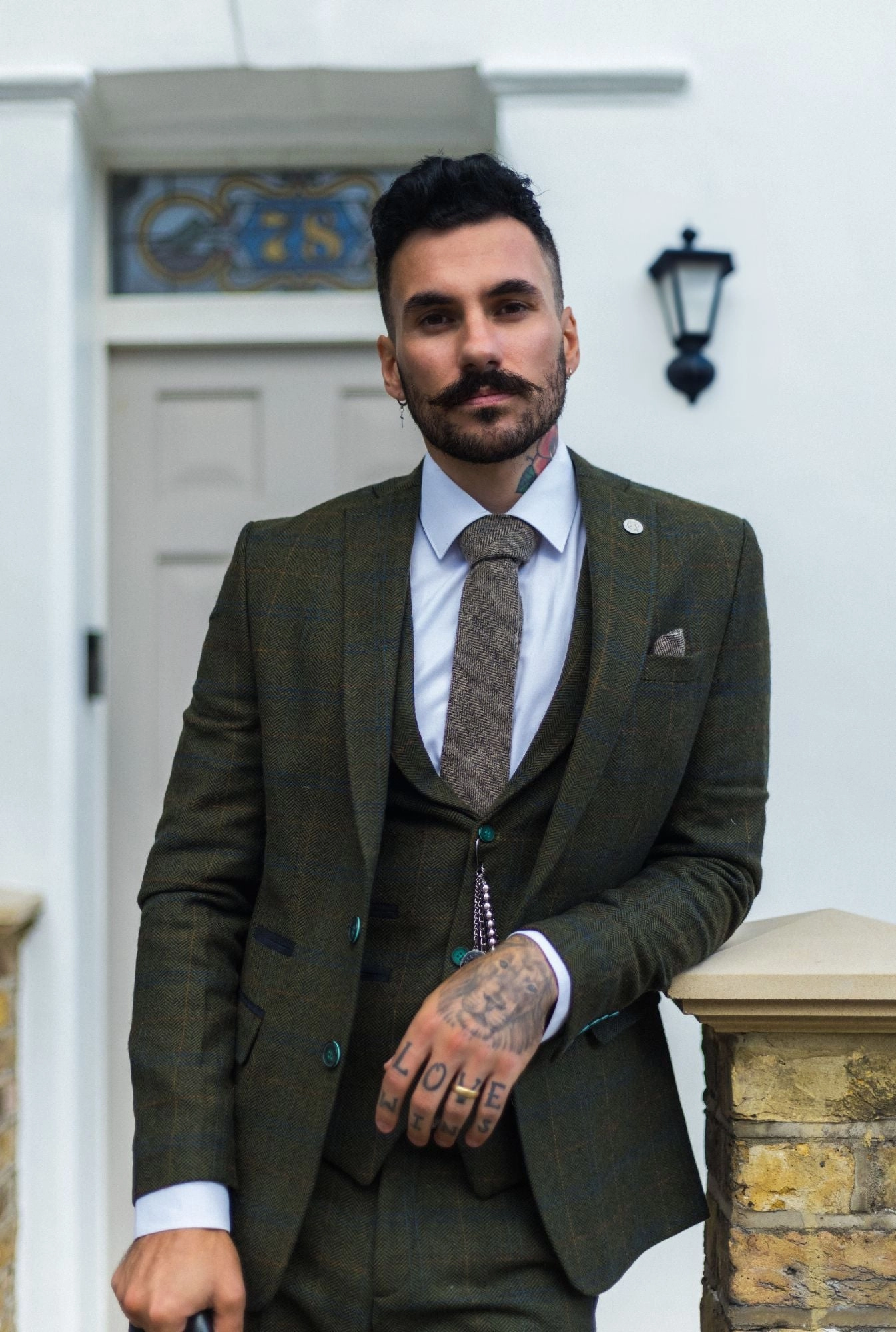 3 Piece Suit Wool Tweed Herringbone