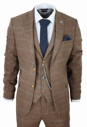 3 Piece Suit Wool Tweed Herringbone