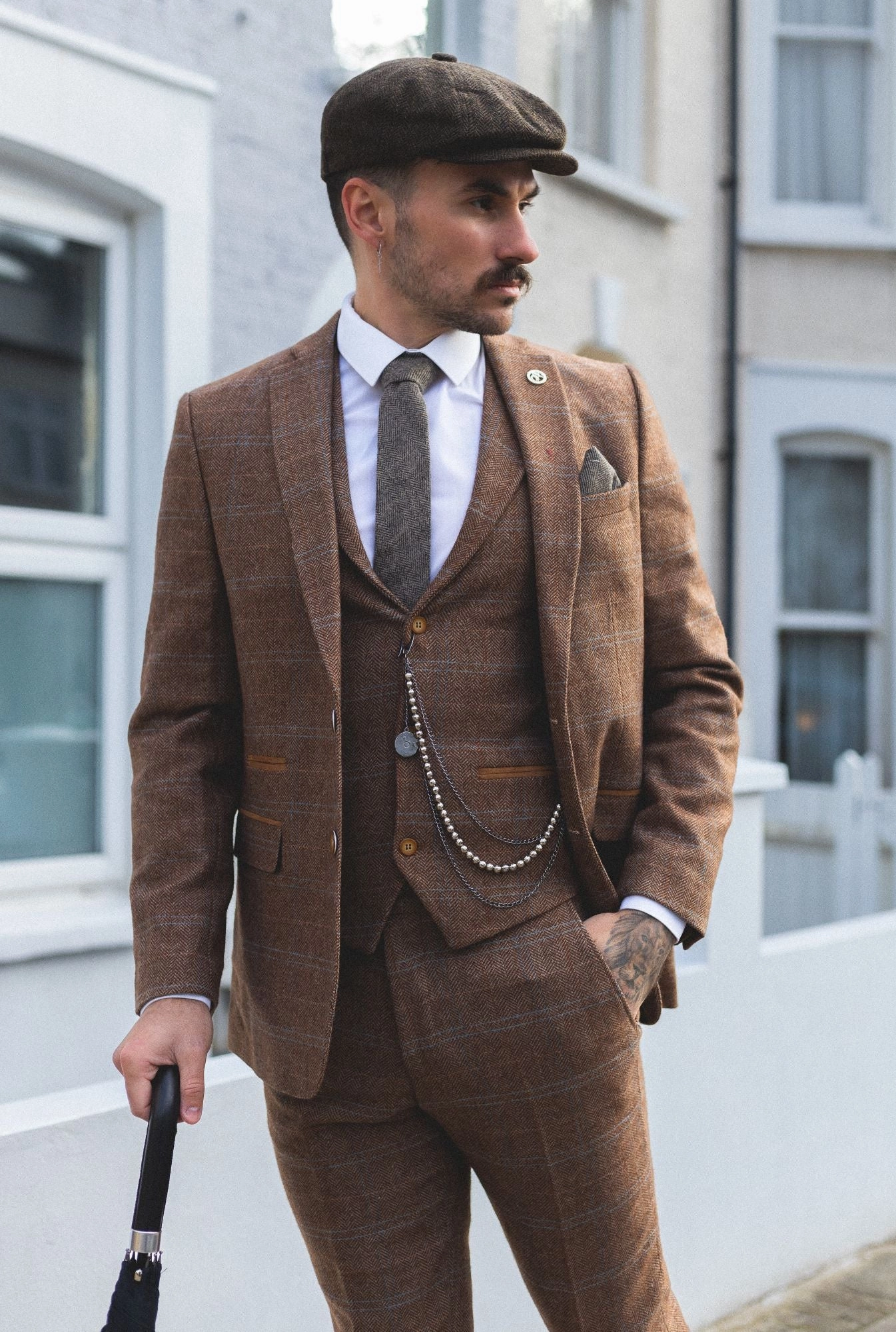 3 Piece Suit Wool Tweed Herringbone