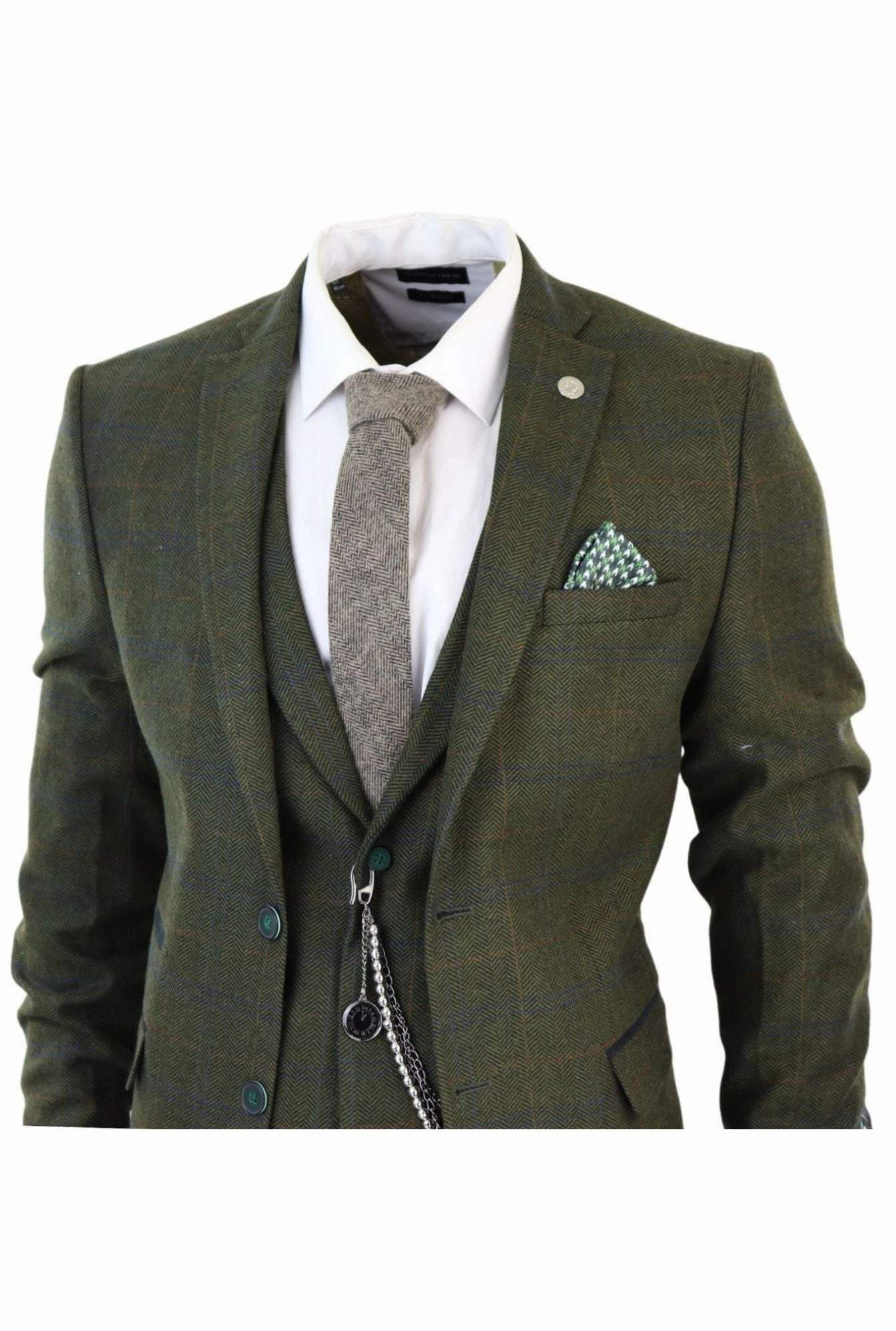 3 Piece Suit Wool Tweed Herringbone