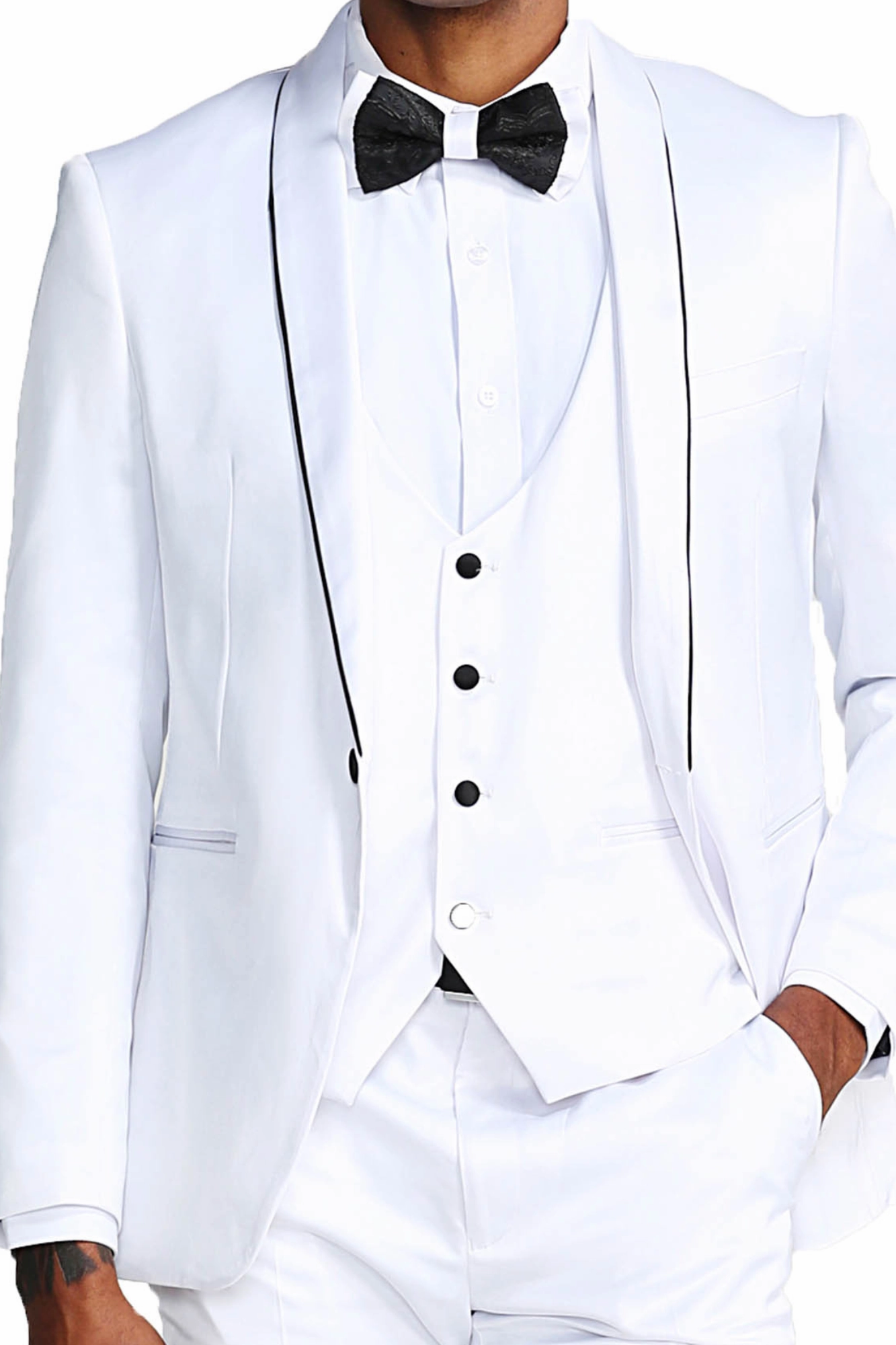 Apex Collection: Men's 3-Piece Suit With Shawl Collar In White/Black - Slim Fit