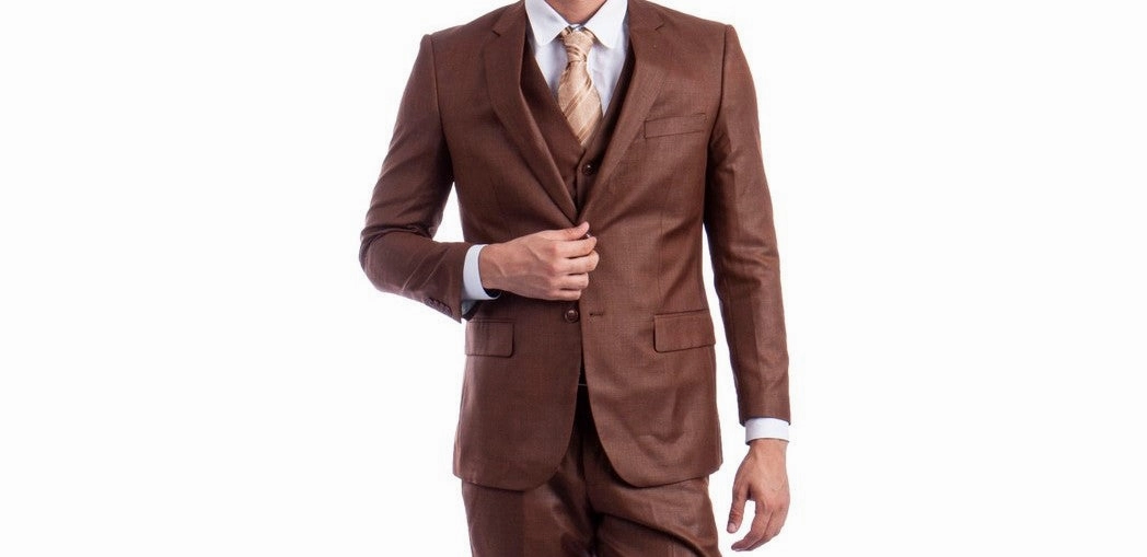 Apollo Collection Cognac Sharkskin Three-Piece Suit – Hybrid Fit