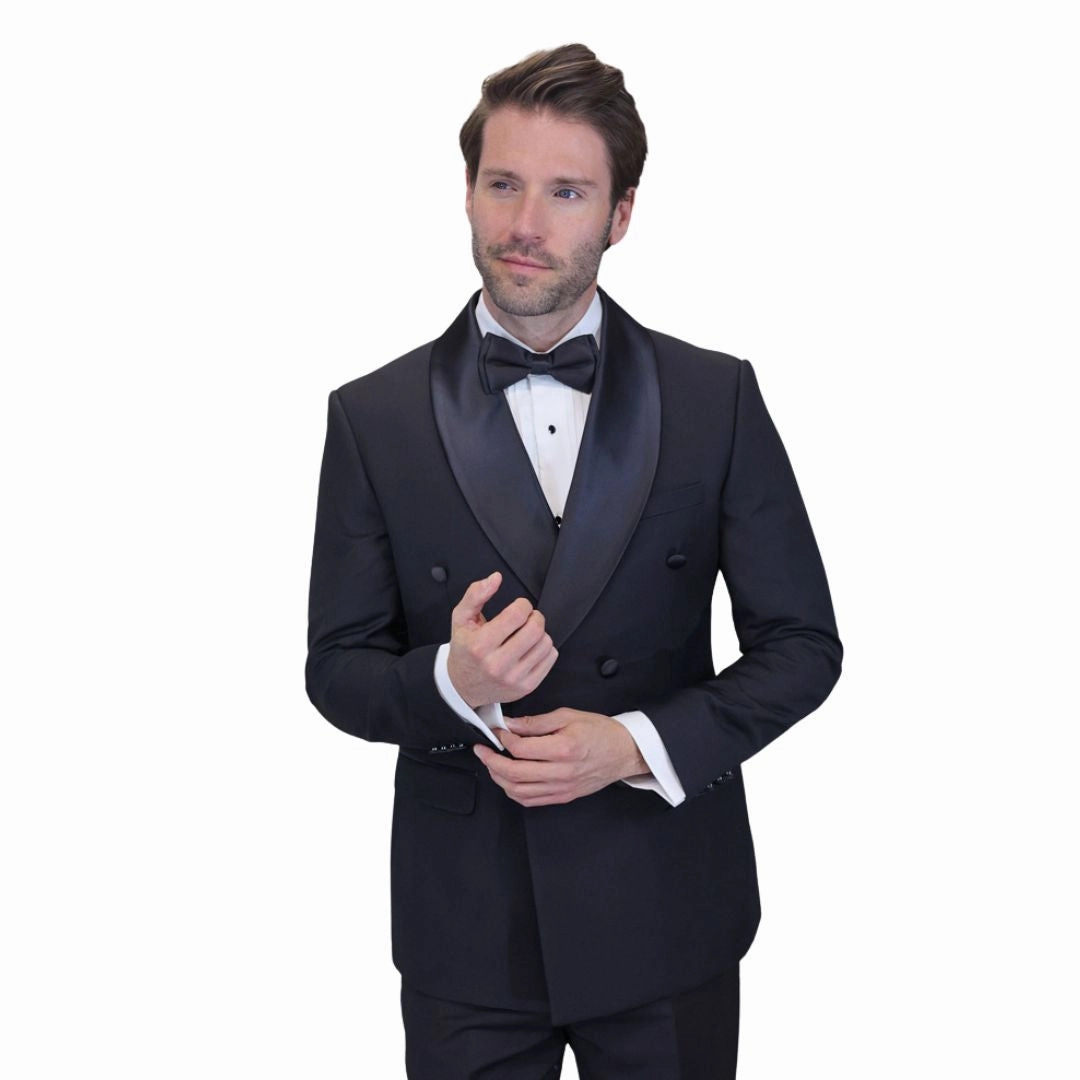 Arcturus Collection: Statement Black Double-Breasted Shawl Lapel Tuxedo