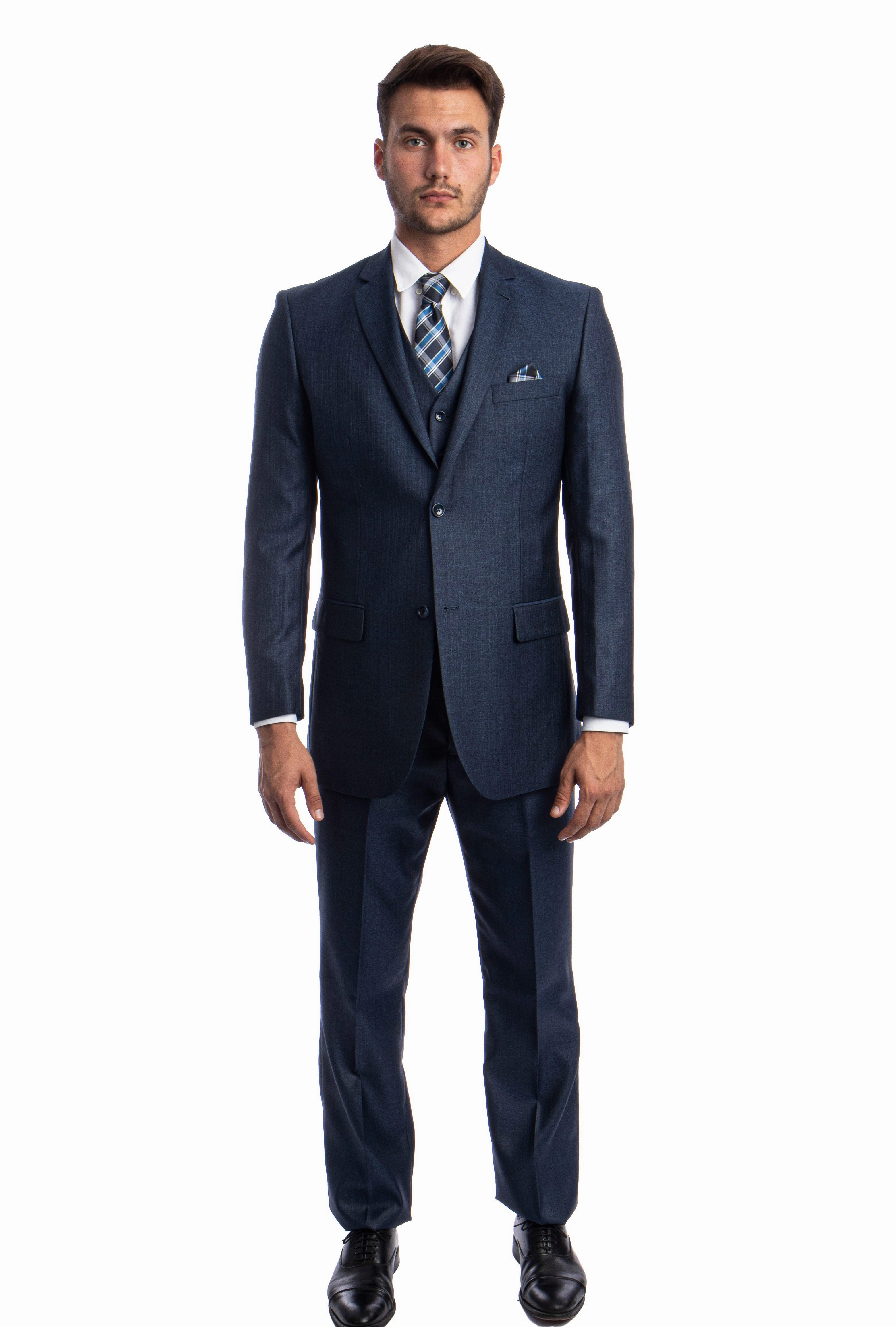Argonaut Collection: Navy Blue Textured Solid Three-Piece Suit – Modern Fit