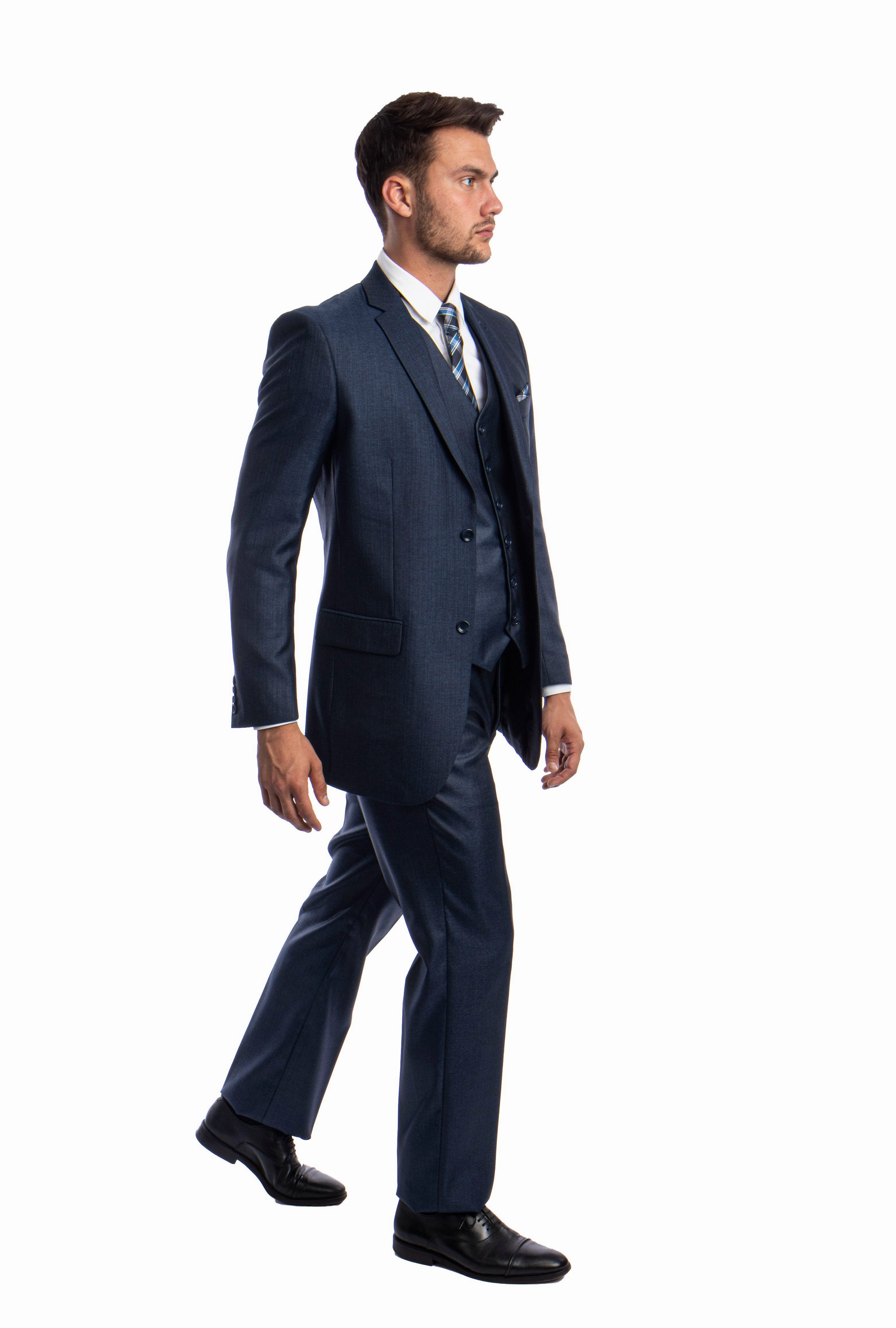 Argonaut Collection: Navy Blue Textured Solid Three-Piece Suit – Modern Fit
