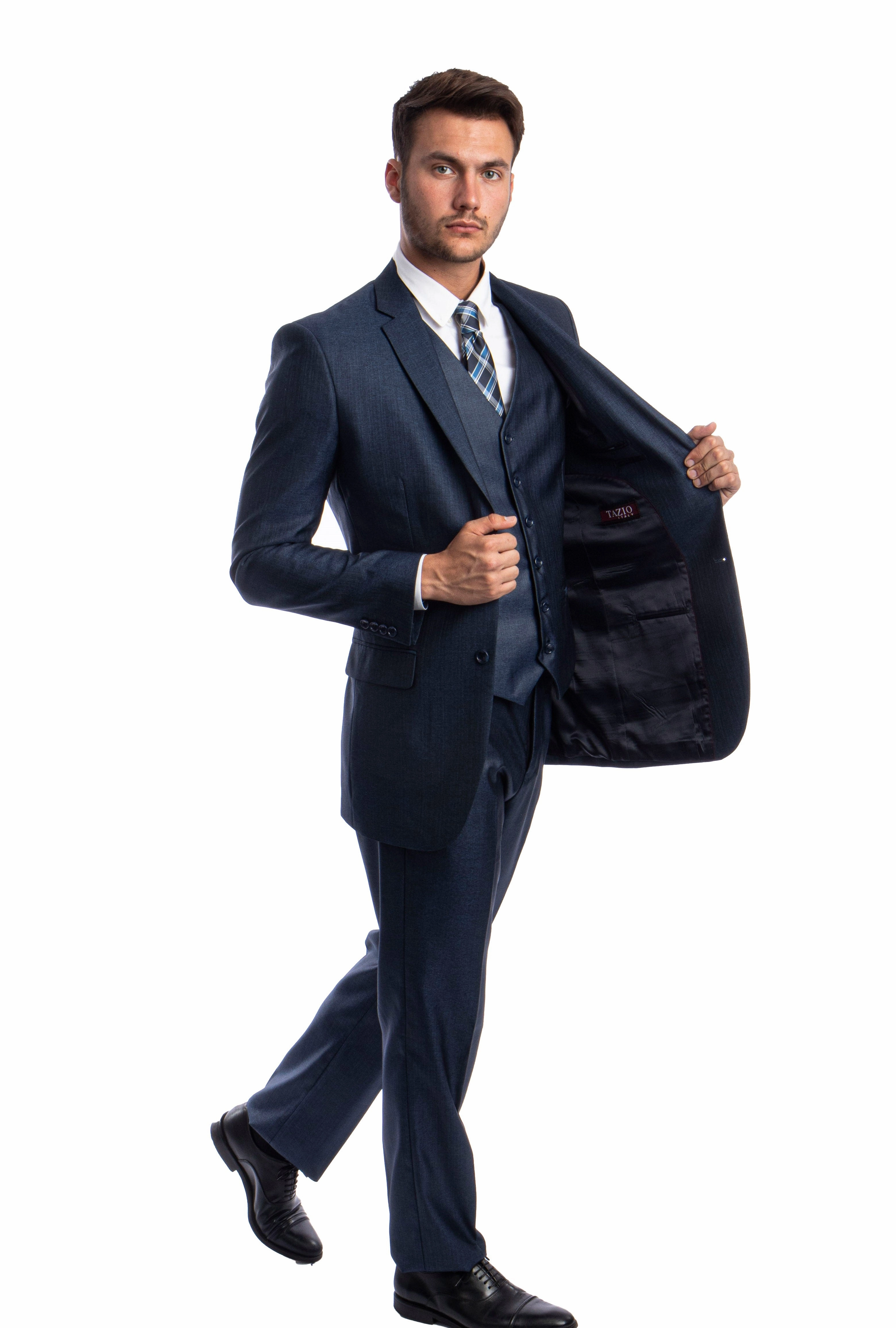 Argonaut Collection: Navy Blue Textured Solid Three-Piece Suit – Modern Fit