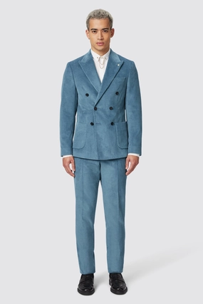 Aston Slim Fit Blue Corduroy Double Breasted Suit