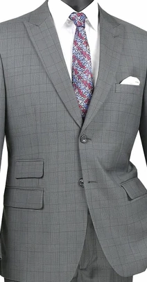 Astro Collection: Grey 2 Piece Windowpane Single Breasted Modern Fit Suit