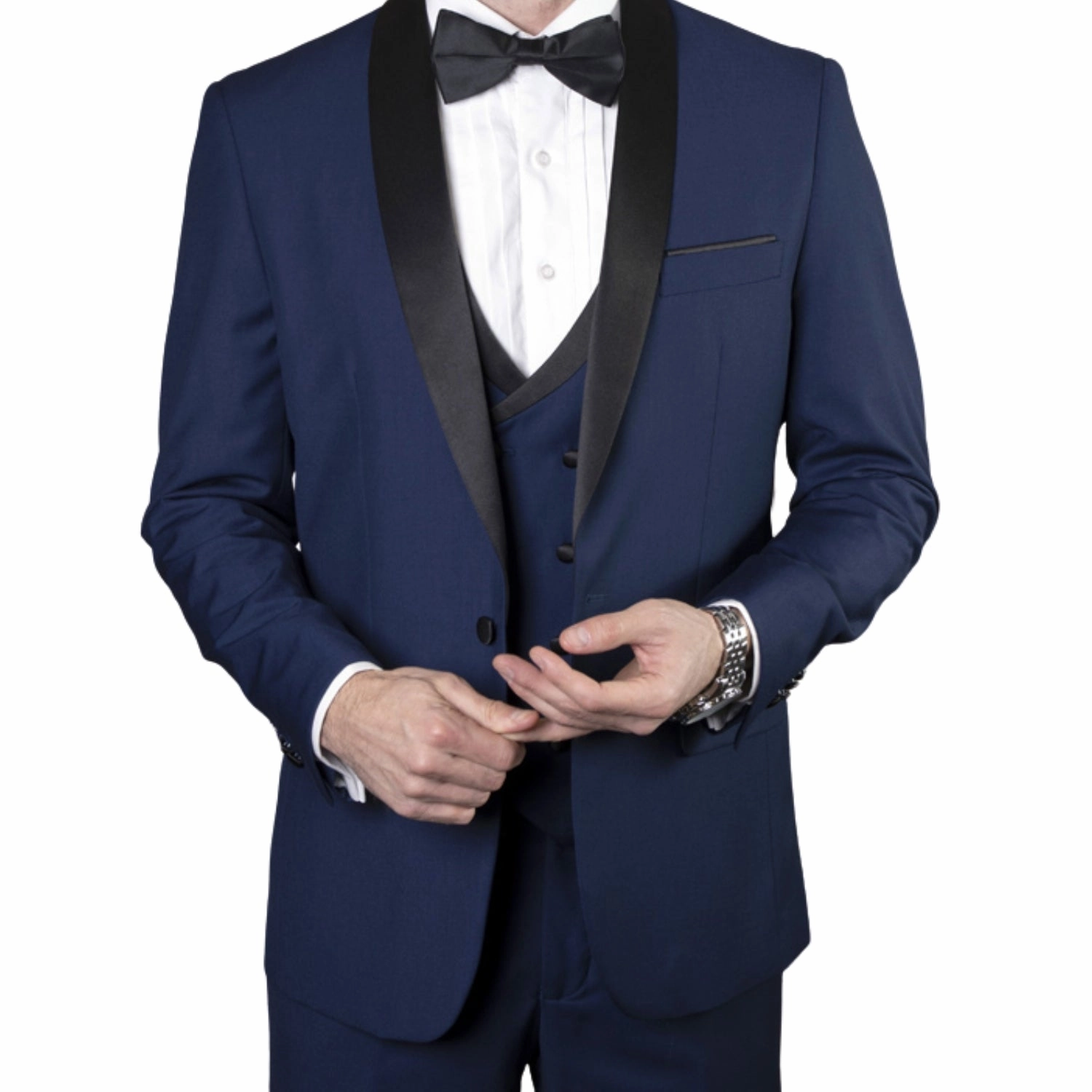 Austen Aura Collection: 3PC Tailored Fit Tuxedo in Sapphire with Double Breasted Vest