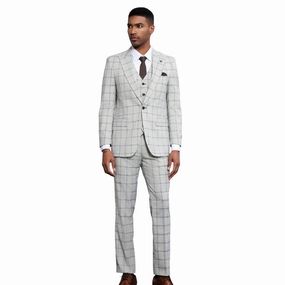 Bellatri Collection: Stacy Adams Light Grey Windowpane Suit