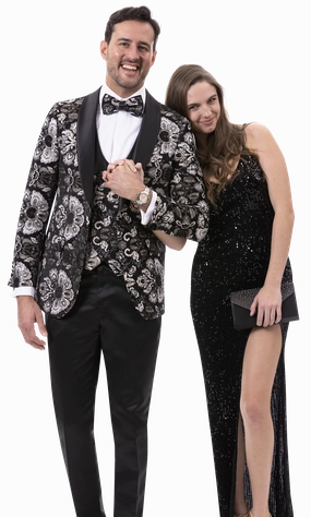 Black Floral Printed Fashion Blazer with Vest J179
