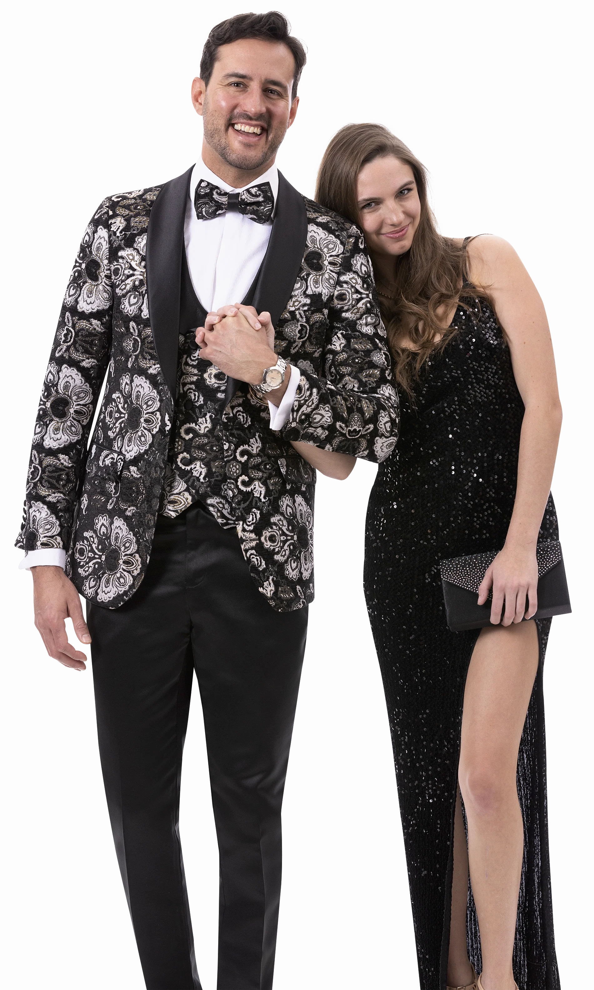 Black Floral Printed Fashion Blazer with Vest J179
