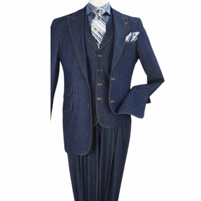 Blue 3-Piece Fashion Denim Suit – Modern Fit
