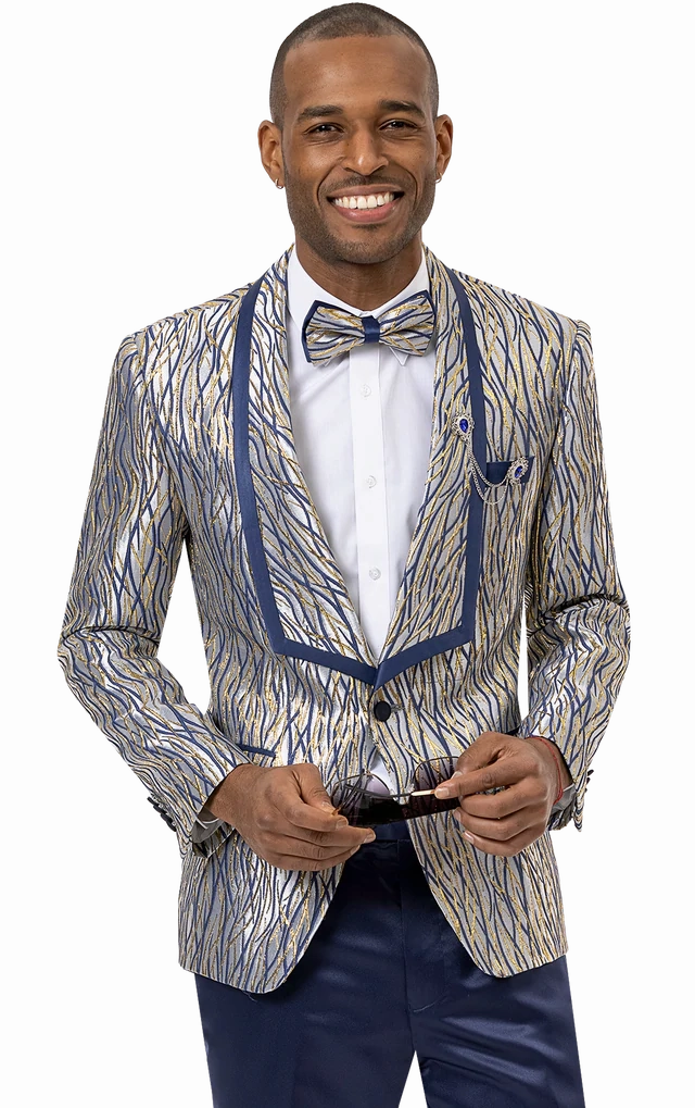 Blue Fancy Pattern Design Fashion Blazer J146