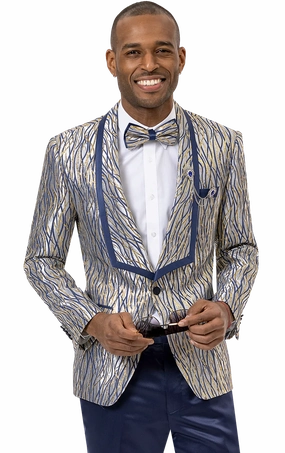 Blue Fancy Pattern Design Fashion Blazer J146