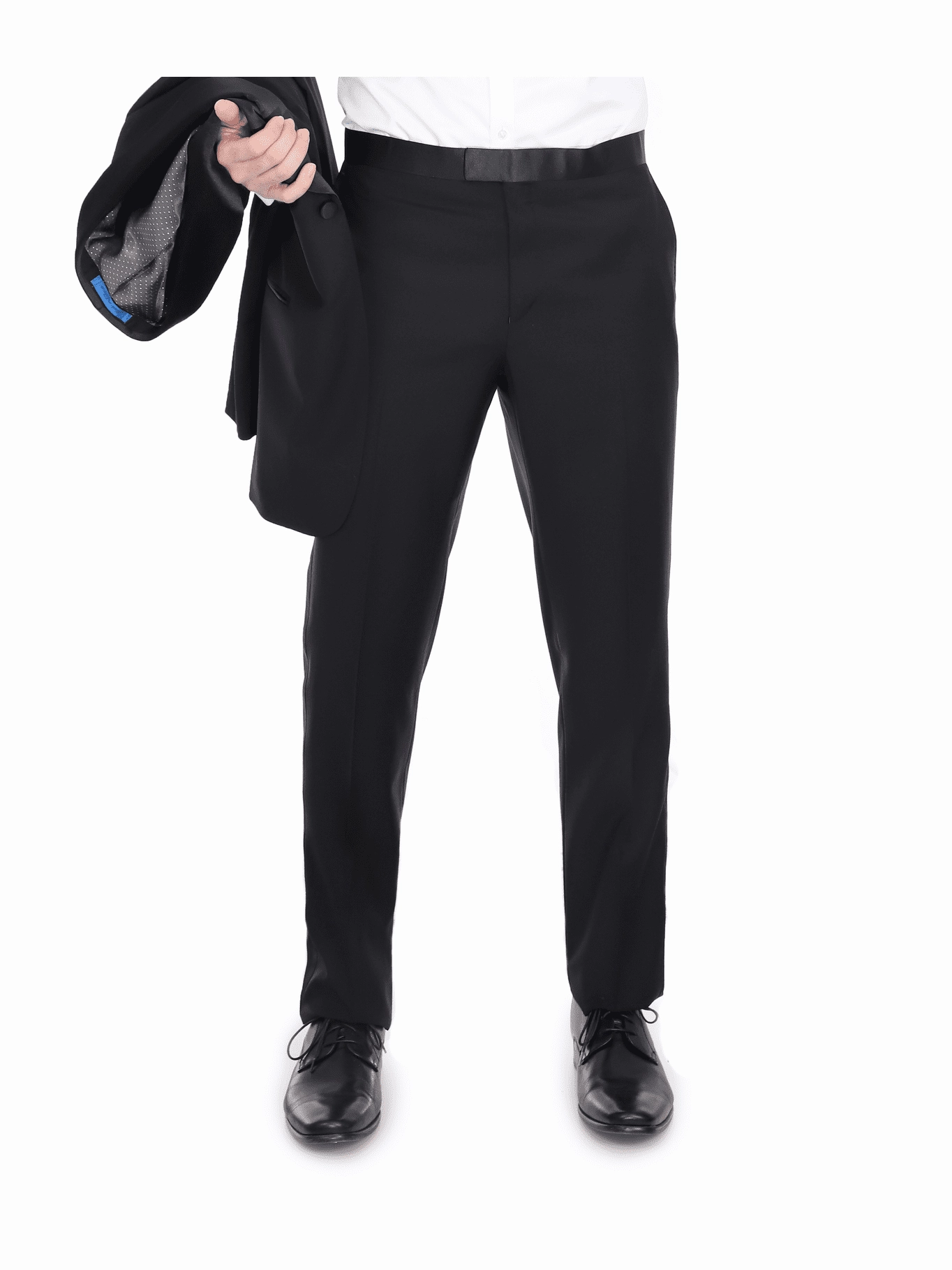 Blujacket Mens Solid Black 100% Wool Regular Fit Tuxedo Suit With Shawl Lapel