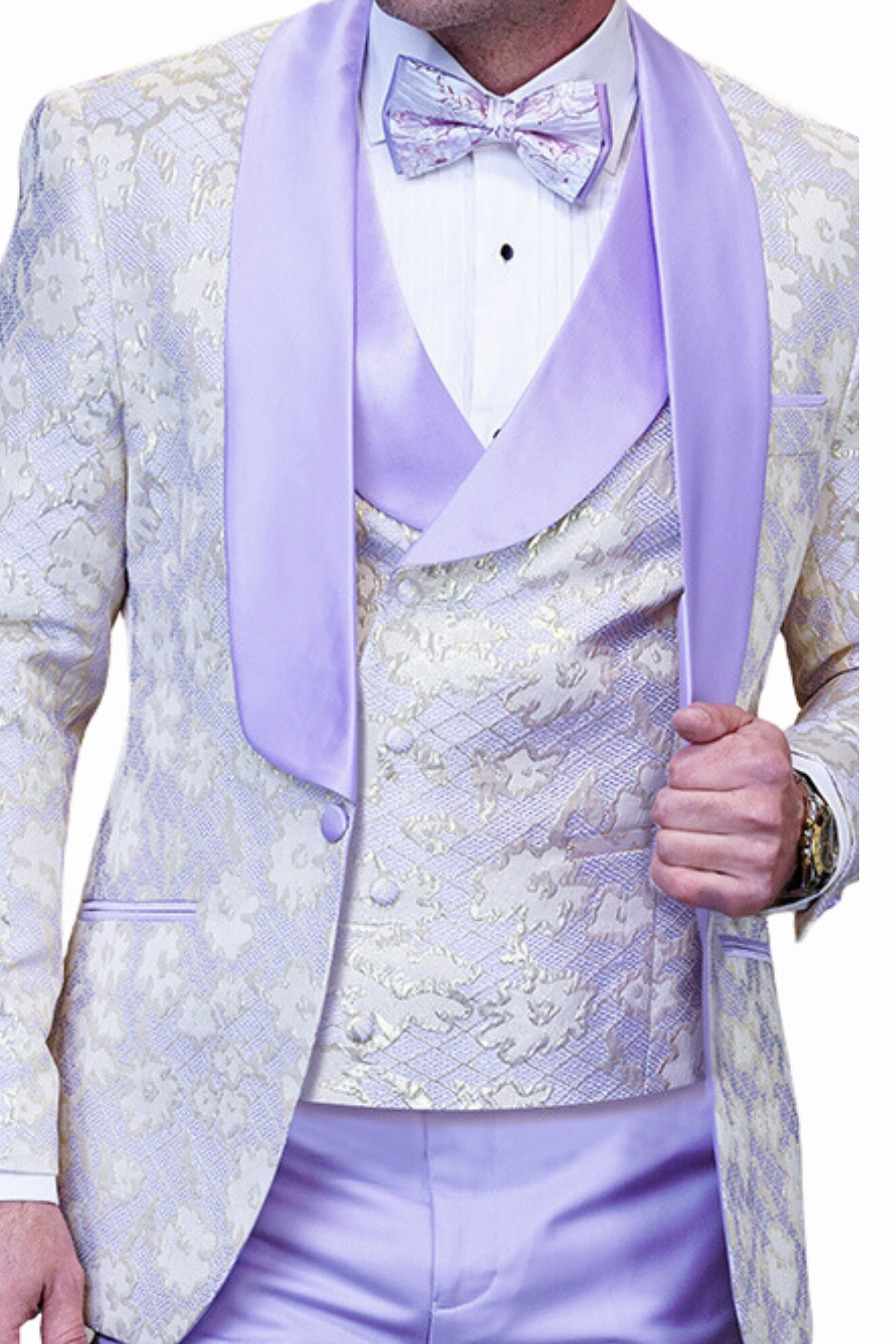 Bronte Bliss Collection: 3PC Modern Fit Tuxedo With Satin Pants And Side Seam In Purple