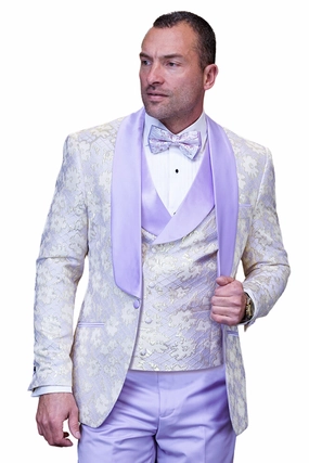 Bronte Bliss Collection: 3PC Modern Fit Tuxedo With Satin Pants And Side Seam In Purple