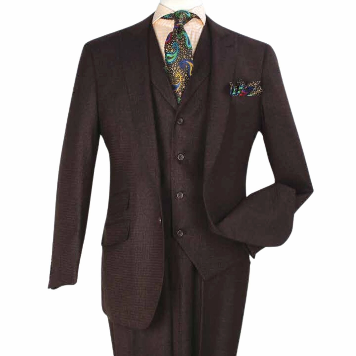 Brown High Fashion Three-Piece Wool Suit with Vest