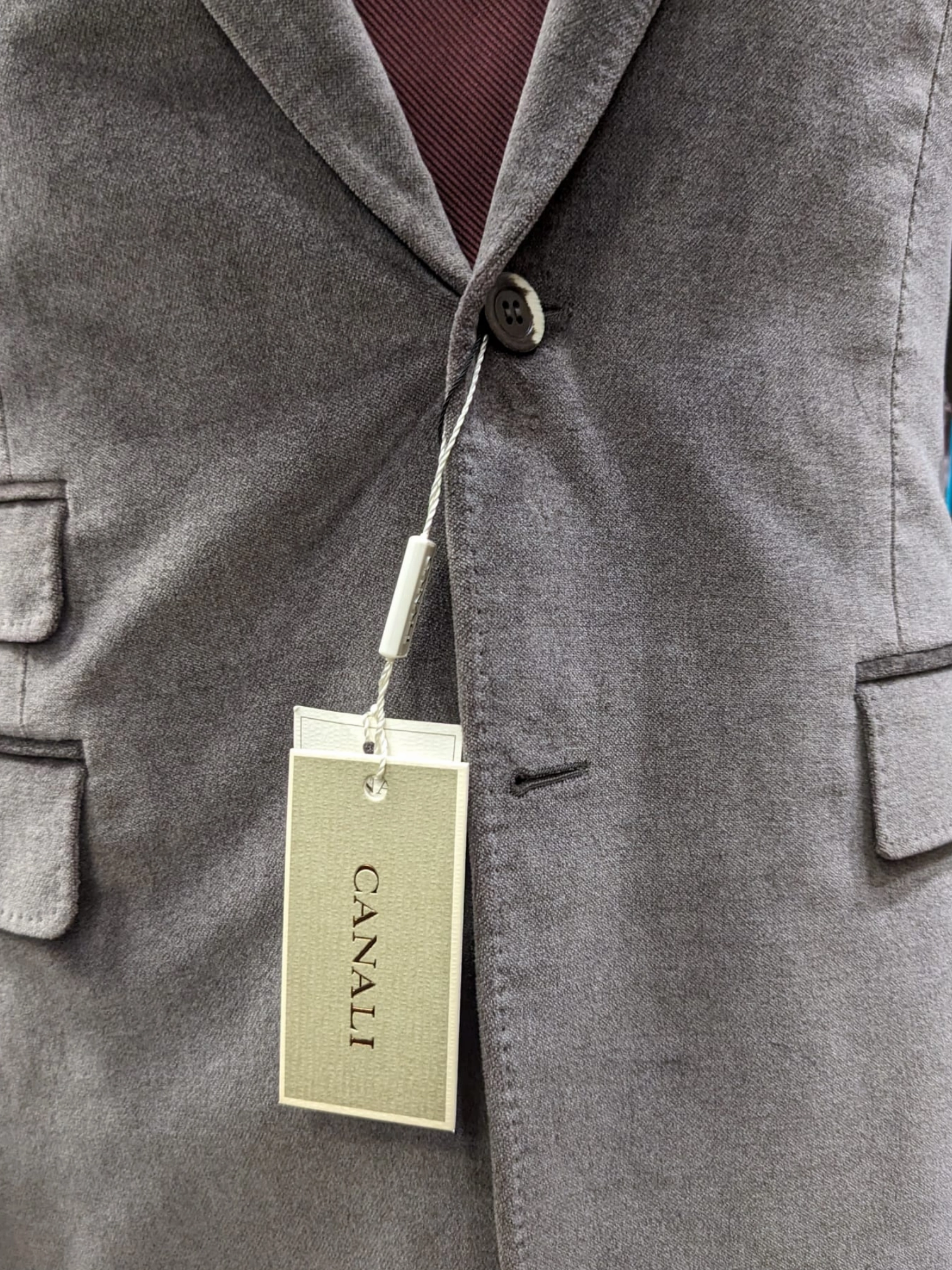 Canali Mens Gray Velvet 42L Slim Fit Cotton Cashmere 2 Piece Suit
