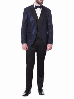 Cemden Mens Solid Blue Shimmer 2 Piece One Button Tuxedo Suit