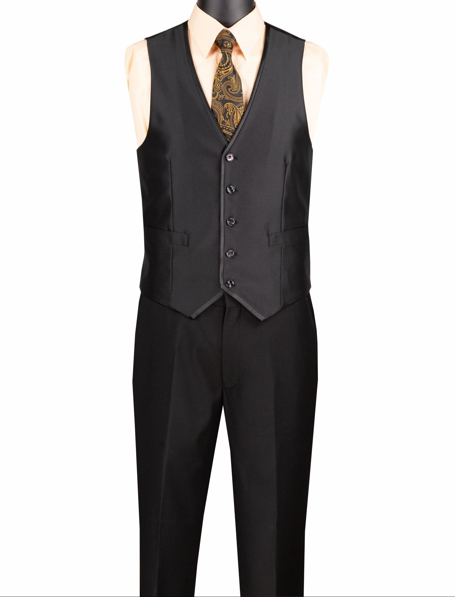 Centaurus Collection: Black 3-Piece Solid Satin Look Slim Fit Suit with Fancy Vest