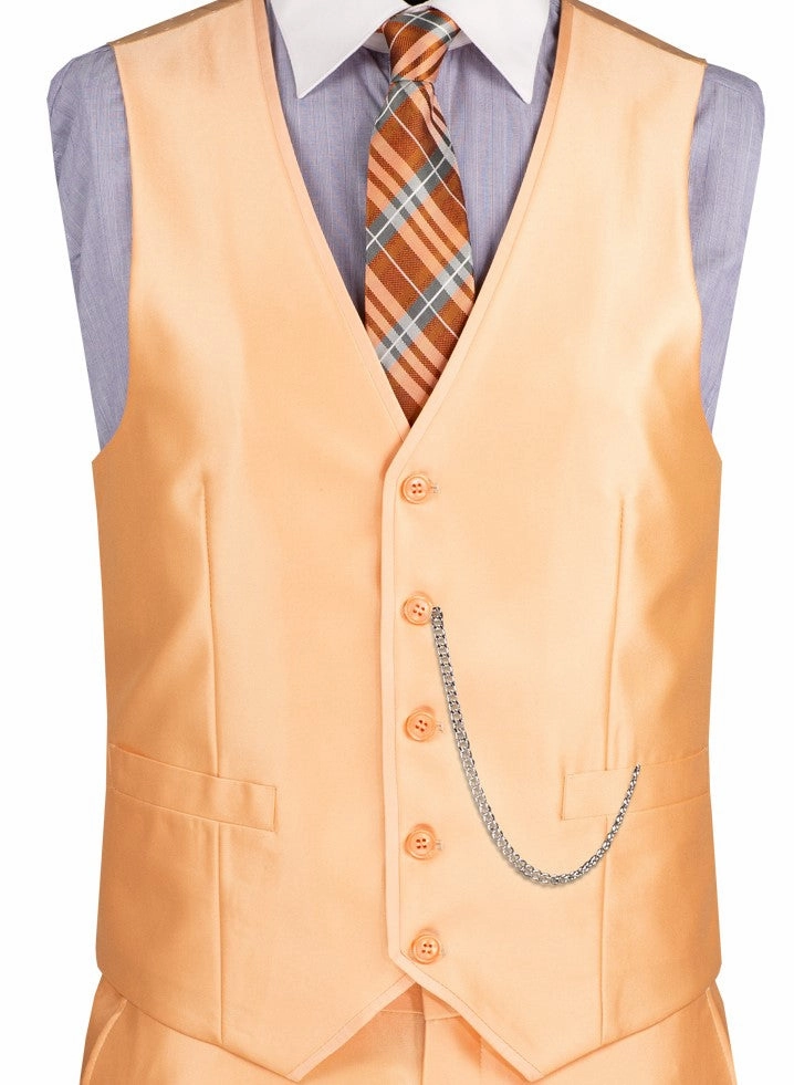 Centaurus Collection: Melon 3-Piece Solid Satin Look Slim Fit Suit with Fancy Vest