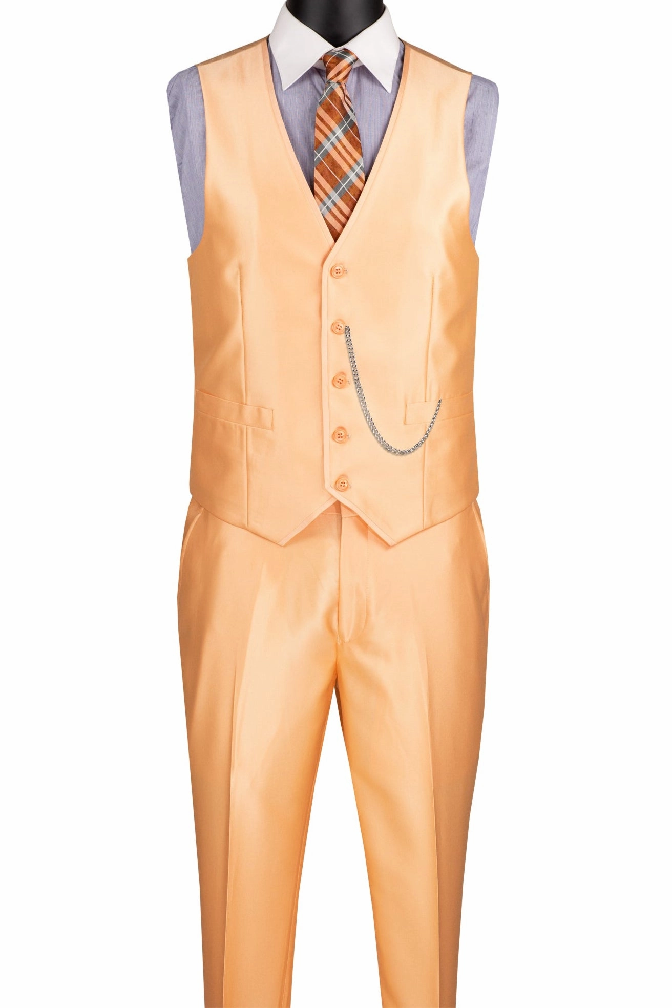Centaurus Collection: Melon 3-Piece Solid Satin Look Slim Fit Suit with Fancy Vest