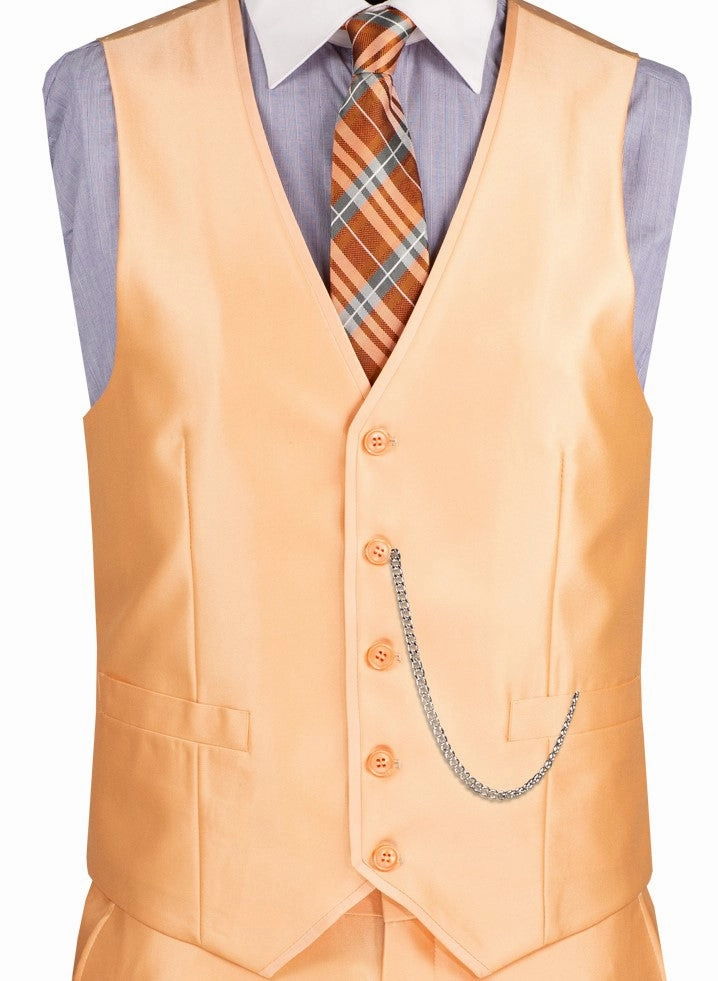 Centaurus Collection: Melon 3-Piece Solid Satin Look Slim Fit Suit with Fancy Vest