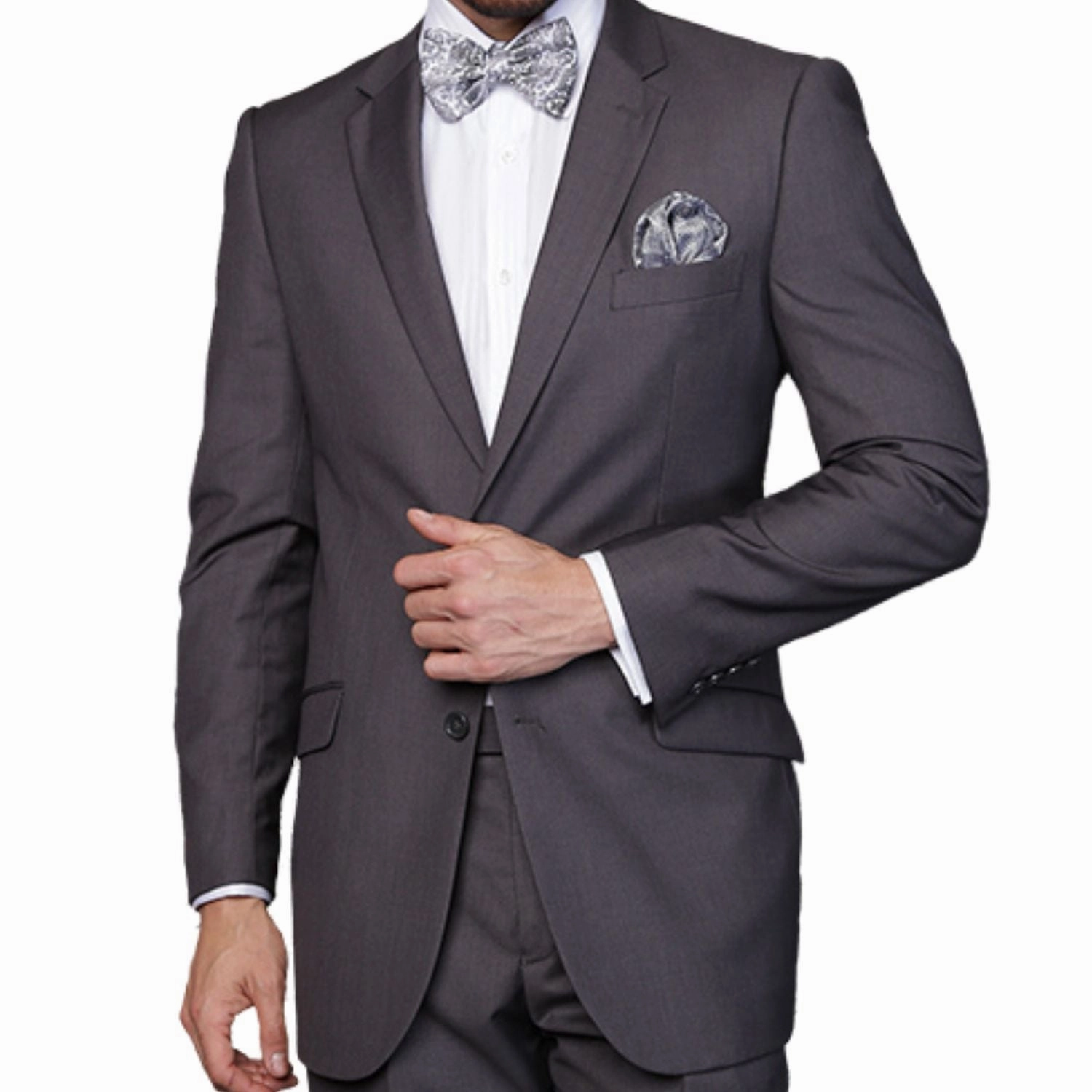 Charon Collection: Men's 2-Piece Solid Color Wool Suit In Charcoal