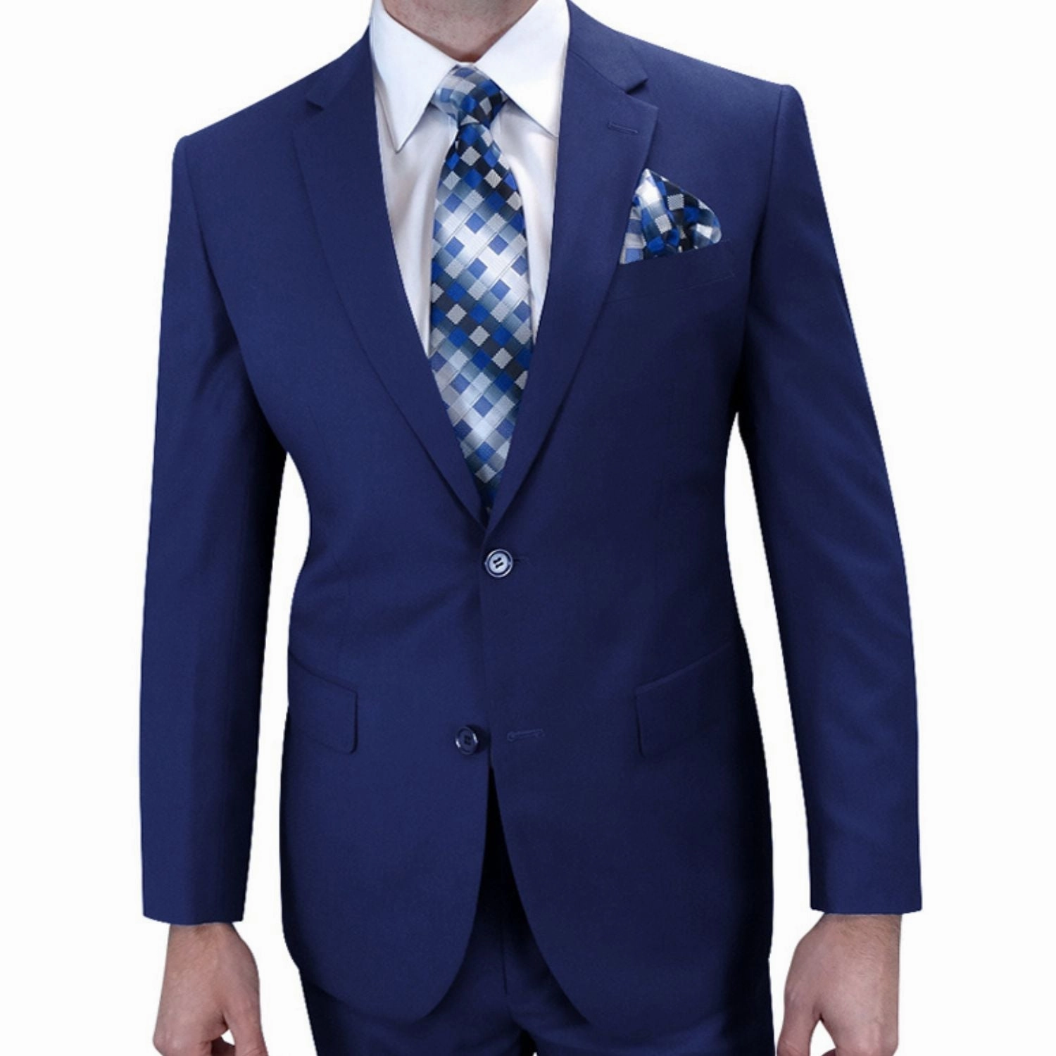 Charon Collection: Men's 2-Piece Solid Color Wool Suit In Sapphire