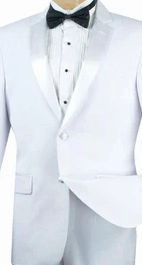 ChicCovenant Collection:  White 2 Piece Solid Color Single Breasted Slim Fit Tuxedo