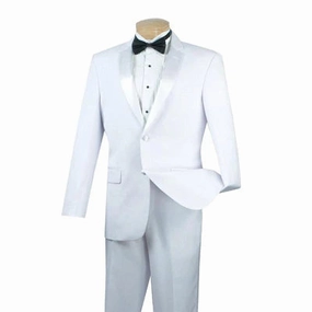 ChicCovenant Collection:  White 2 Piece Solid Color Single Breasted Slim Fit Tuxedo