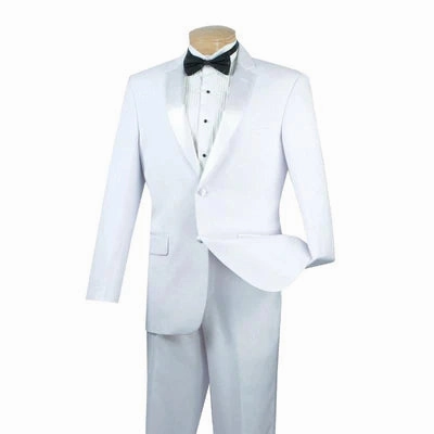 ChicCovenant Collection:  White 2 Piece Solid Color Single Breasted Slim Fit Tuxedo