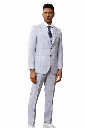 Classifyer Collection: 3 Piece Men's Windowpane Hybrid Fit Suit In Light Purple