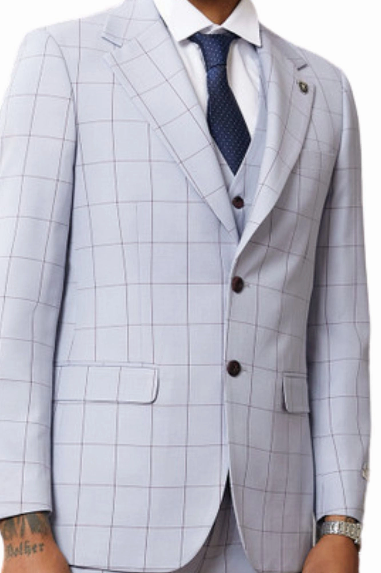 Classifyer Collection: 3 Piece Men's Windowpane Hybrid Fit Suit In Light Purple