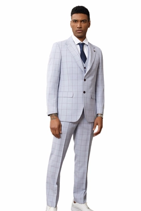 Classifyer Collection: 3 Piece Men's Windowpane Hybrid Fit Suit In Light Purple