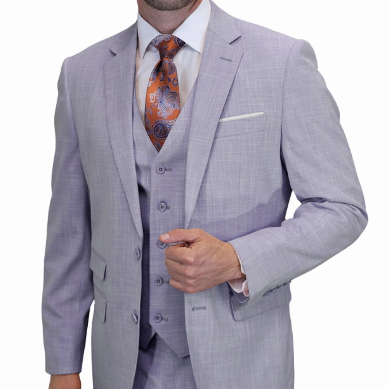 Comet Couture Collection: Lavender Sharkskin Italian Wool 3-Piece Suit – Modern Fit