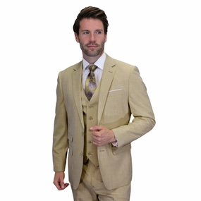 Comet Couture Collection: Tan Sharkskin Italian Wool 3-Piece Suit – Modern Fit