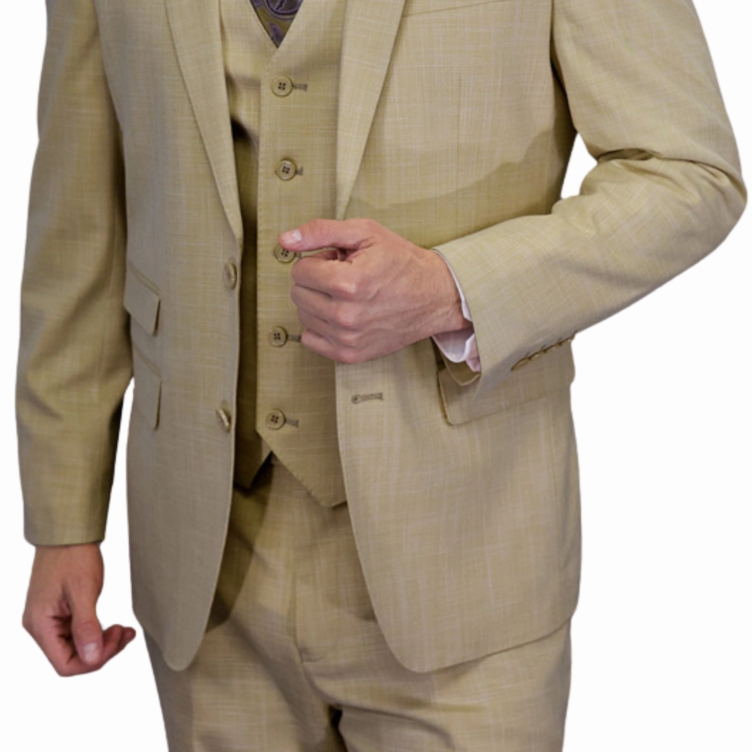 Comet Couture Collection: Tan Sharkskin Italian Wool 3-Piece Suit – Modern Fit