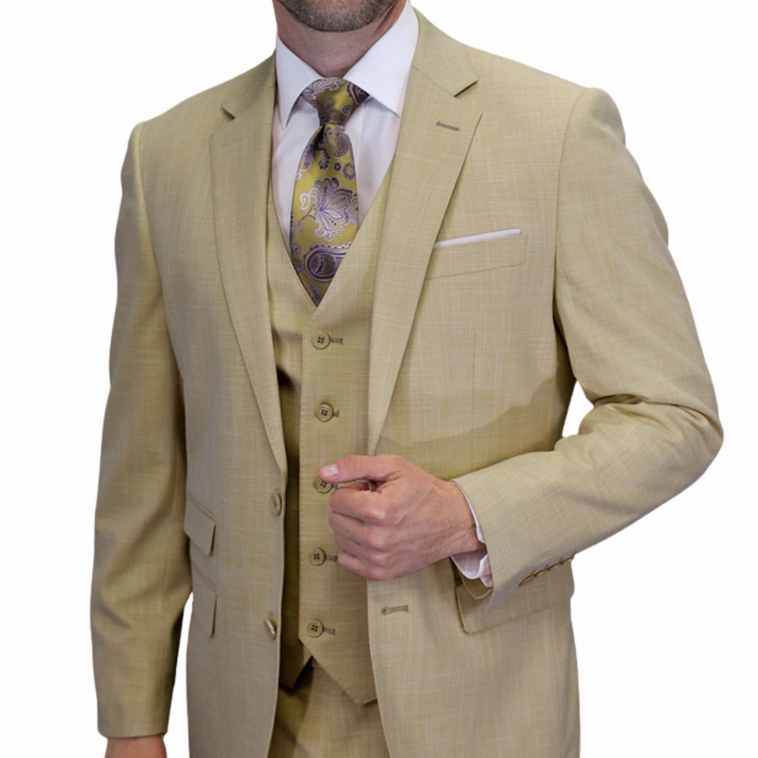 Comet Couture Collection: Tan Sharkskin Italian Wool 3-Piece Suit – Modern Fit