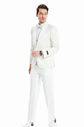 Contours Collection: 3-Piece Honeycomb Pattern Slim Fit Tuxedo In Ivory