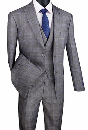 Countess Couture Collection: Grey 3 Piece Glen Plaid Single Breasted Modern Fit Suit