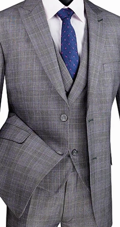 Countess Couture Collection: Grey 3 Piece Glen Plaid Single Breasted Modern Fit Suit