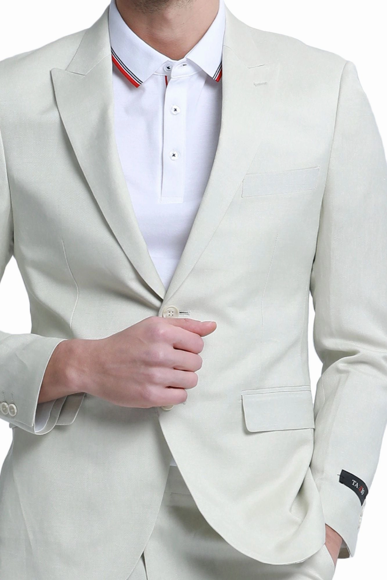 Couturious Collection: 2-Piece Slim Fit Solid Suit For Men In Ivory